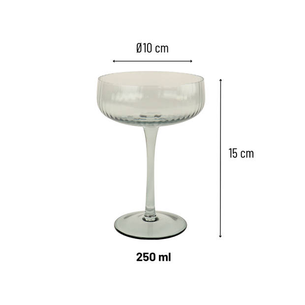 OTIX Champagnecoupe Glazen 6 Stuks Reliëf Ribbel Smoke Glas Grijs Champagneglazen Pornstar Martini Glazen Cocktailglazen