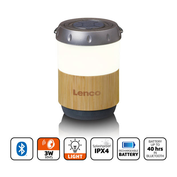 Lantaarn met ingebouwde Bluetooth® speaker Lenco Bamboe-Wit