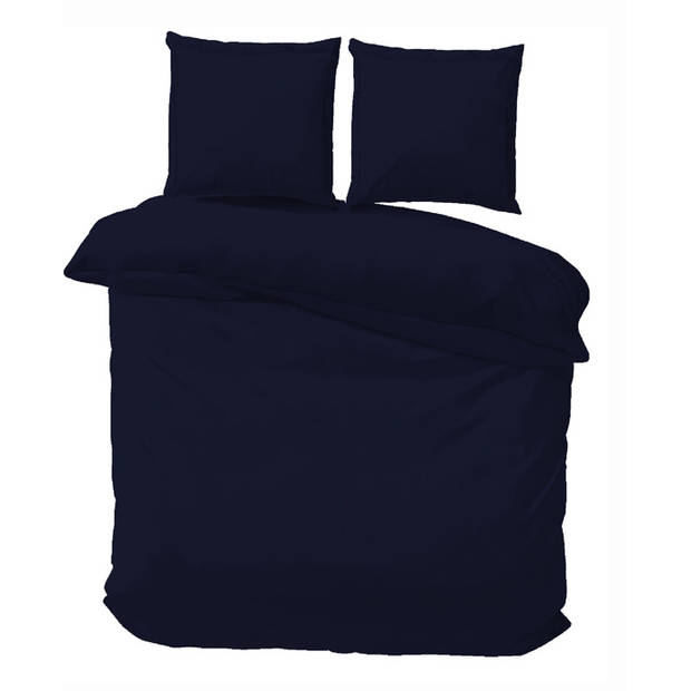 iSleep Dekbedovertrek Satijn Katoen Uni - Donker Blauw - Lits-jumeaux 240x200/220 cm