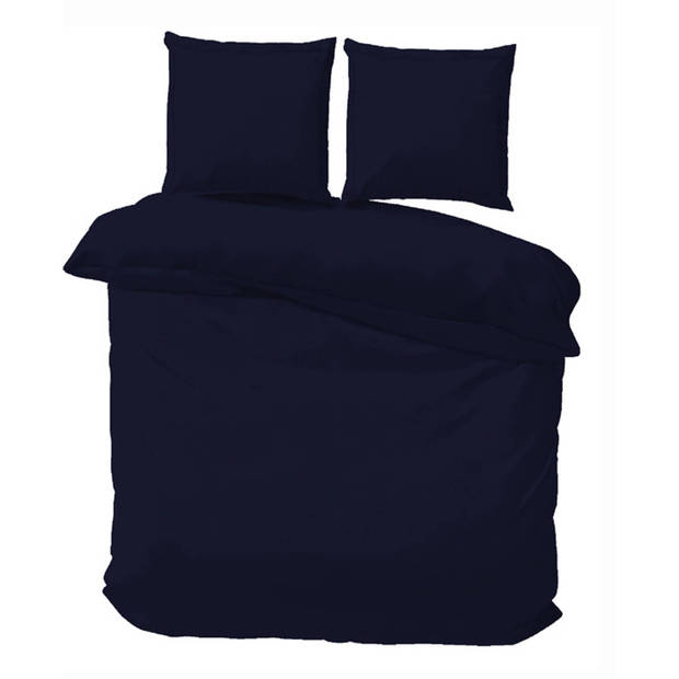 iSleep Dekbedovertrek Satijn Katoen Uni - Donker Blauw - 1-Persoons 140x200/220 cm