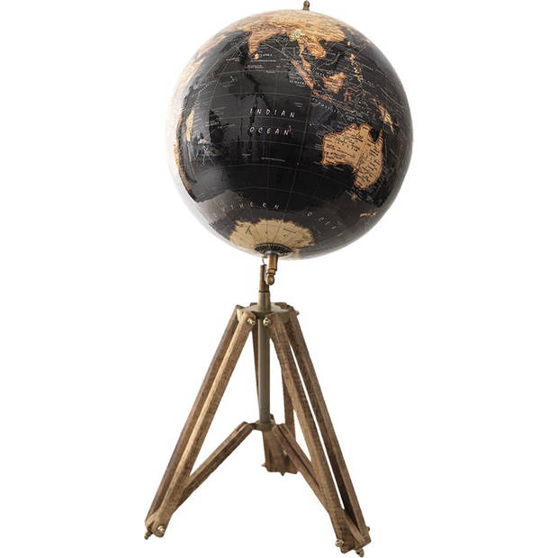 HAES DECO - Decoratieve Wereldbol 28x55cm - kleuren Zwart / Geel / Bruin