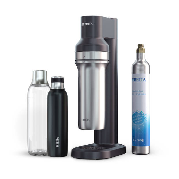 Brita SodaTRIO Bruiswatertoestel Zwart - met BRITA flesvoet, CO2 cilinder, glazen & rvs fles