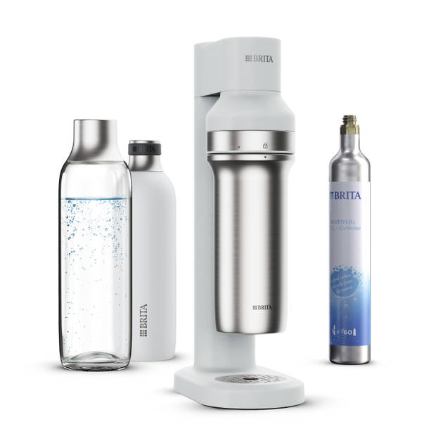 Brita SodaTRIO Bruiswatertoestel Wit - met BRITA flesvoet, CO2 cilinder, glazen & rvs fles