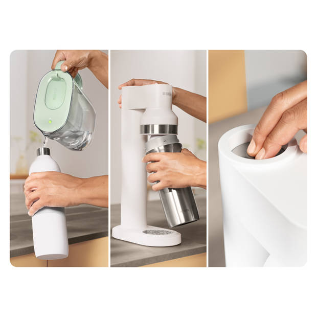 Brita SodaTRIO Bruiswatertoestel Wit - met BRITA flesvoet, CO2 cilinder, glazen & rvs fles