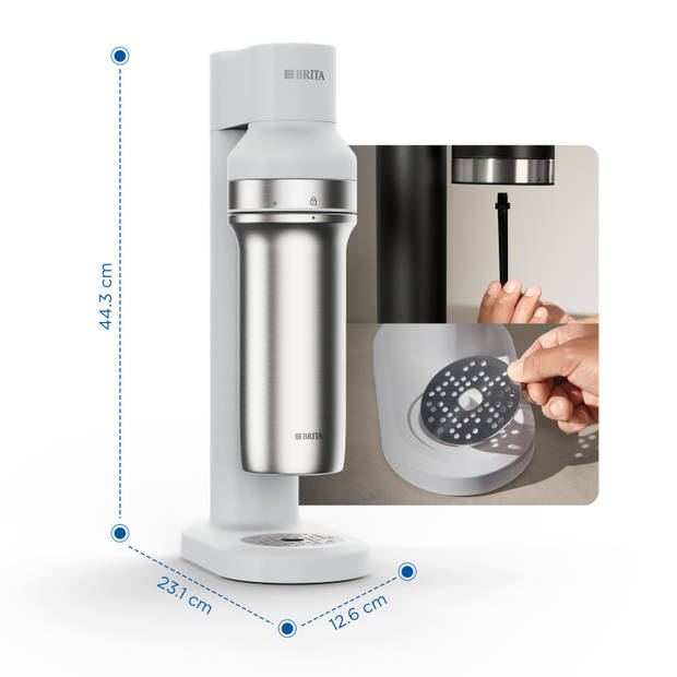 Brita SodaTRIO Bruiswatertoestel Wit - met BRITA flesvoet, CO2 cilinder, glazen & rvs fles