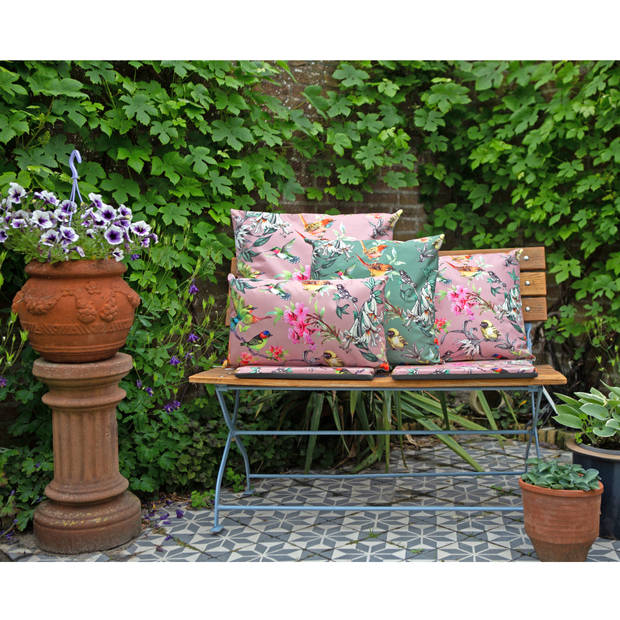 Anna's Collection Sierkussen voor binnen en buiten - bloemenprint - oud roze - 45 x 45 cm - tuinkussen - Sierkussens