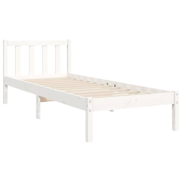 vidaXL Bedframe met hoofdbord massief hout wit 100x200 cm