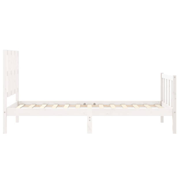 vidaXL Bedframe met hoofdbord massief hout wit 100x200 cm