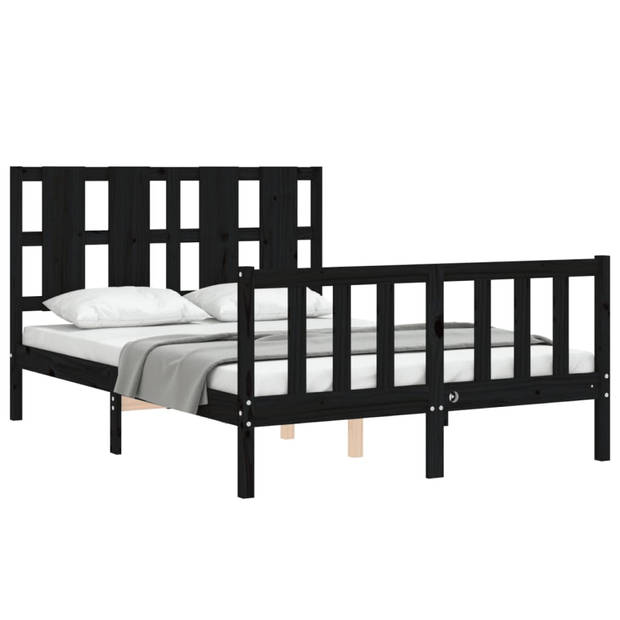 vidaXL Bedframe met hoofdbord massief hout zwart