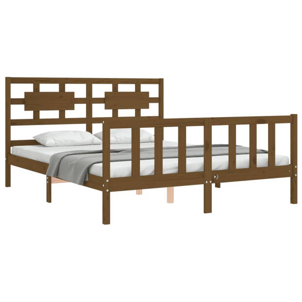 vidaXL Bedframe met hoofdbord massief hout honingbruin