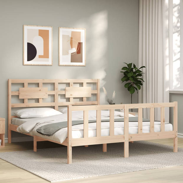 vidaXL Bedframe met hoofdbord massief hout 160x200 cm