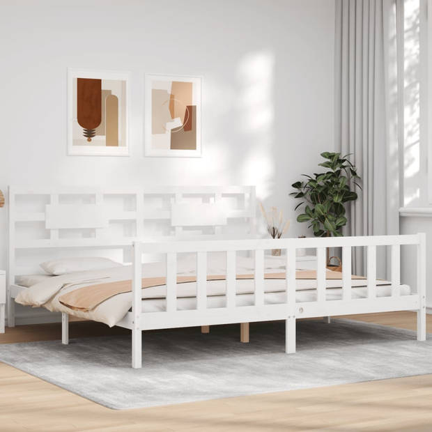 vidaXL Bedframe met hoofdbord massief hout wit