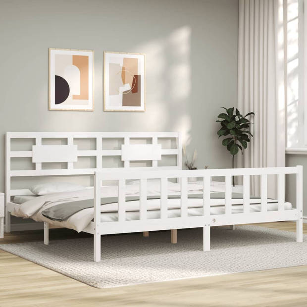 vidaXL Bedframe met hoofdbord massief hout wit