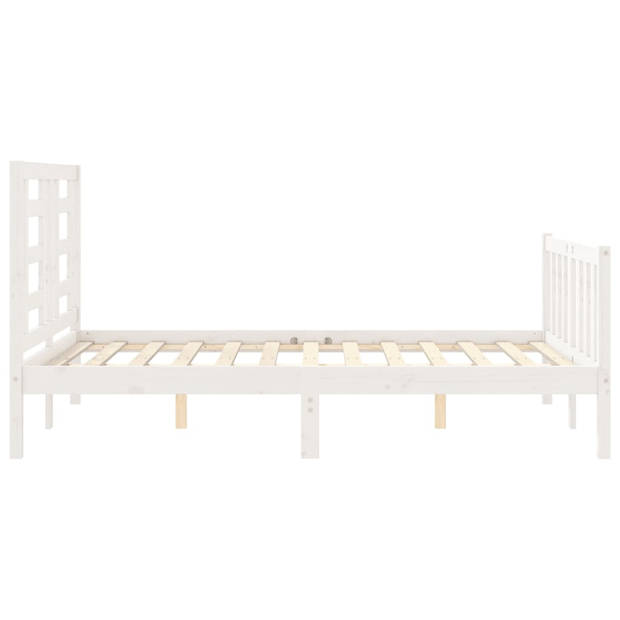 vidaXL Bedframe met hoofdbord massief hout wit 120x200 cm