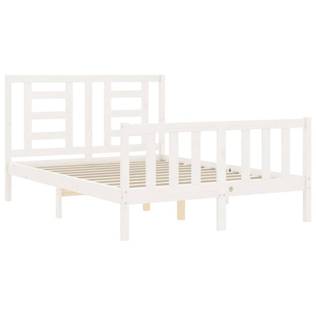 vidaXL Bedframe met hoofdbord massief hout wit 120x200 cm