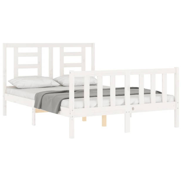 vidaXL Bedframe met hoofdbord massief hout wit 140x200 cm