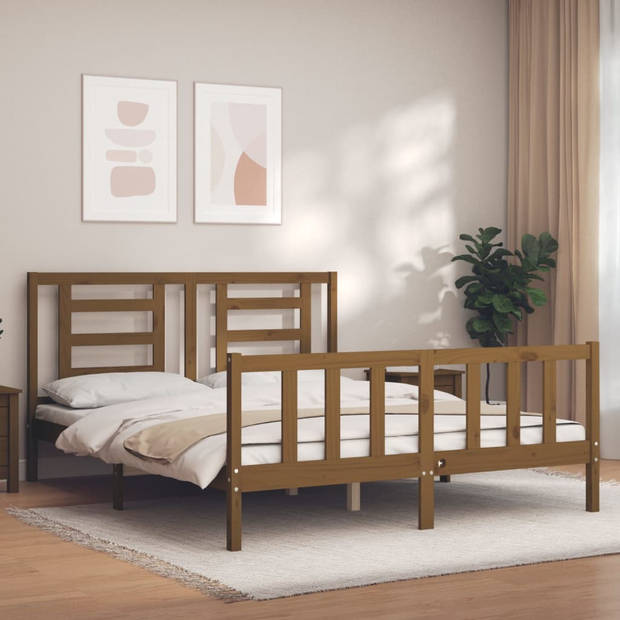 vidaXL Bedframe met hoofdbord massief hout honingbruin