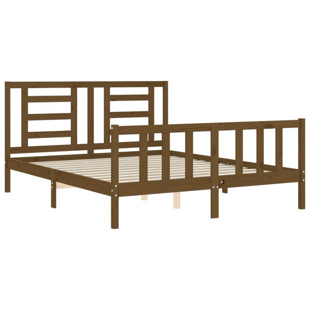 vidaXL Bedframe met hoofdbord massief hout honingbruin