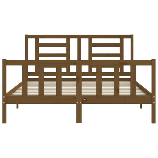 vidaXL Bedframe met hoofdbord massief hout honingbruin