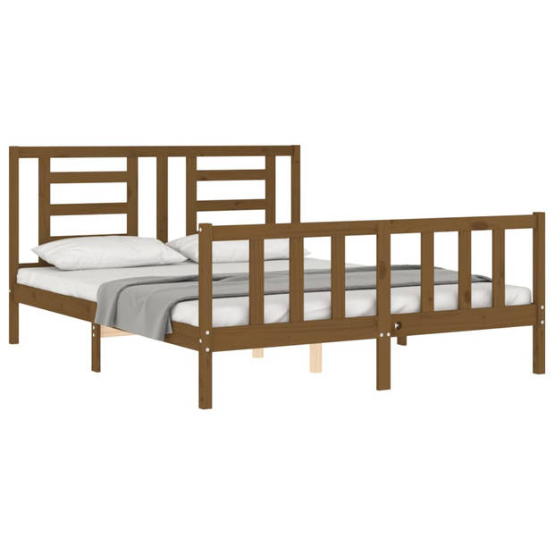 vidaXL Bedframe met hoofdbord massief hout honingbruin