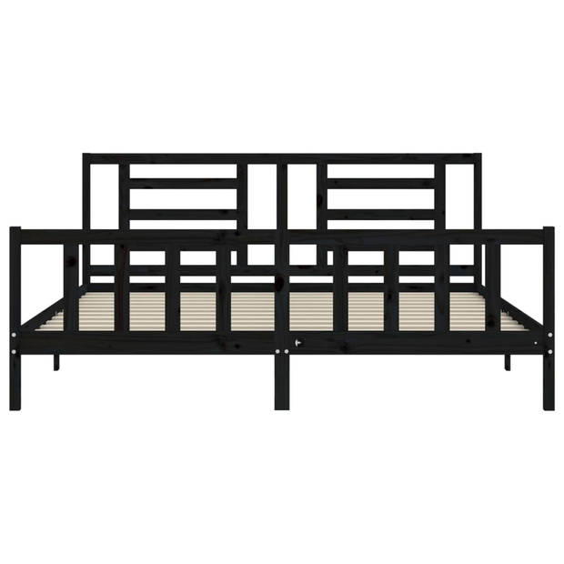 vidaXL Bedframe met hoofdbord massief hout zwart 200x200 cm