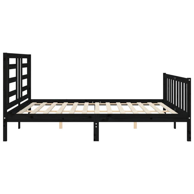 vidaXL Bedframe met hoofdbord massief hout zwart 200x200 cm