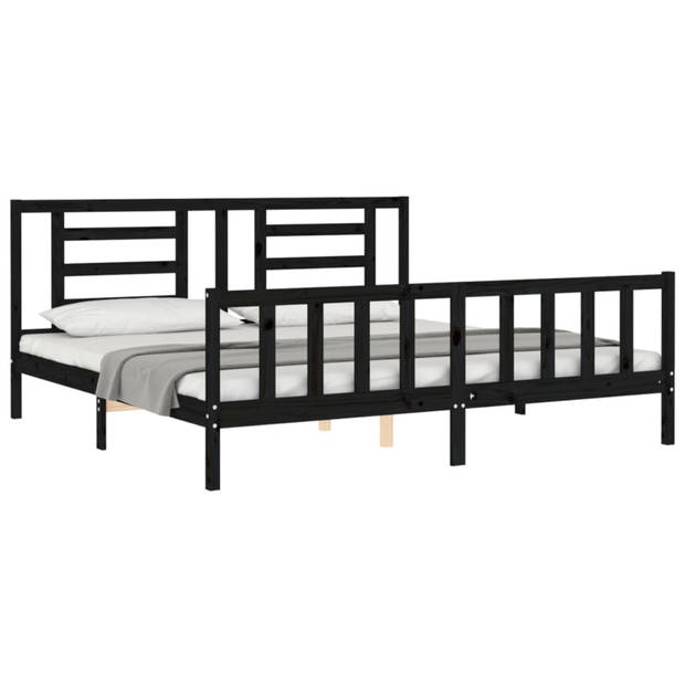 vidaXL Bedframe met hoofdbord massief hout zwart