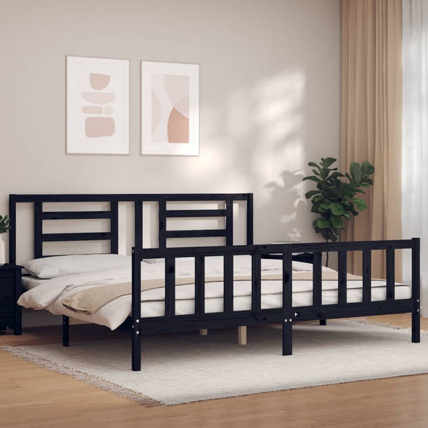 vidaXL Bedframe met hoofdbord massief hout zwart 200x200 cm