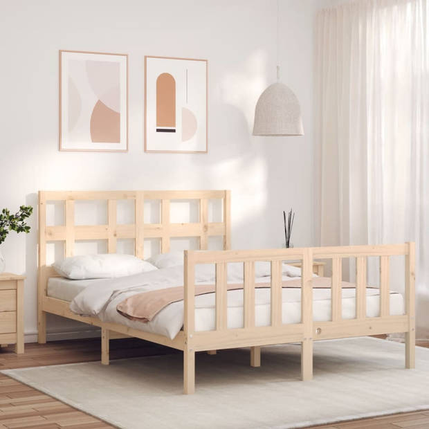 vidaXL Bedframe met hoofdbord massief hout