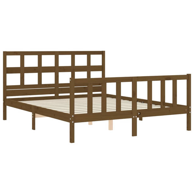 vidaXL Bedframe met hoofdbord massief hout honingbruin