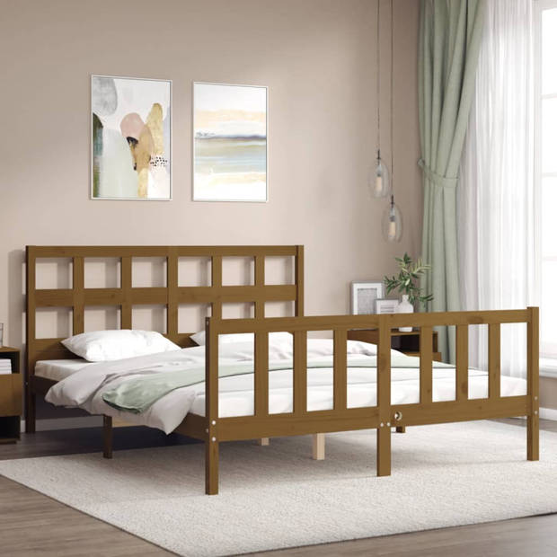 vidaXL Bedframe met hoofdbord massief hout honingbruin