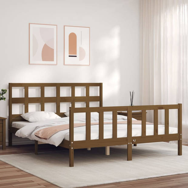 vidaXL Bedframe met hoofdbord massief hout honingbruin