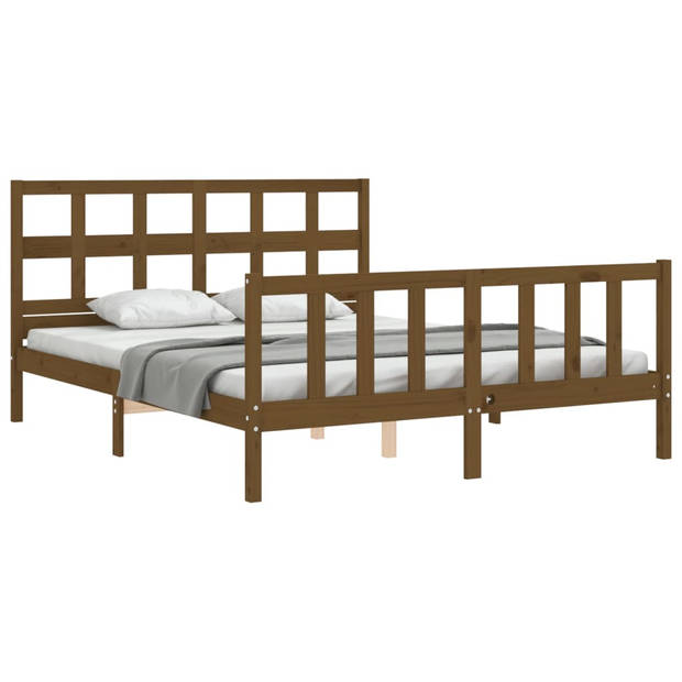 vidaXL Bedframe met hoofdbord massief hout honingbruin