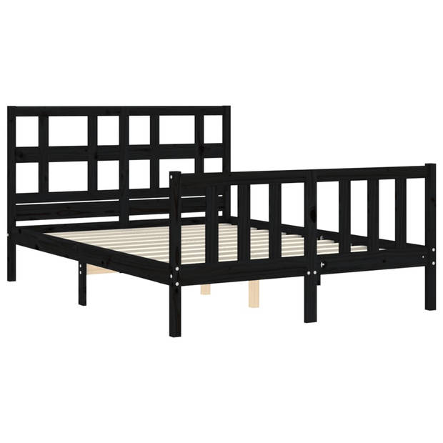 vidaXL Bedframe met hoofdbord massief hout zwart 120x200 cm