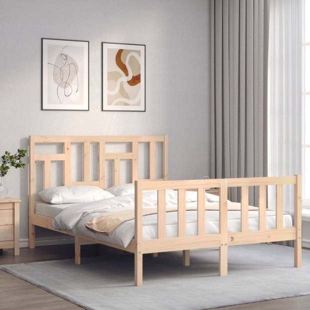 vidaXL Bedframe met hoofdbord massief hout