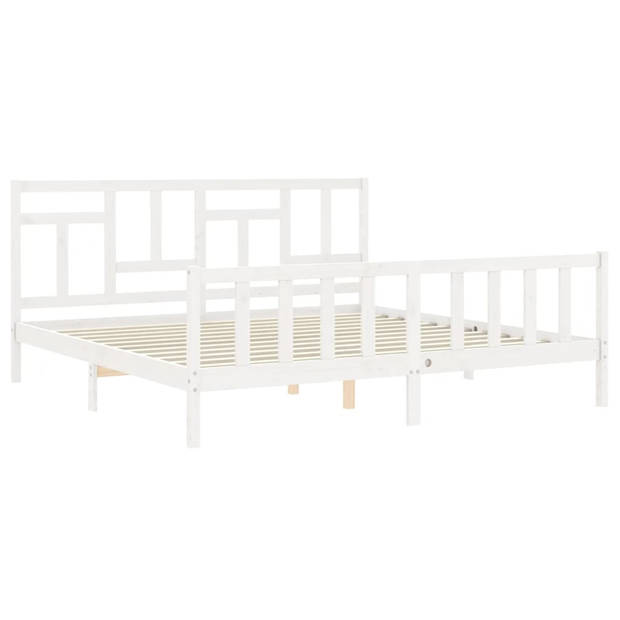 vidaXL Bedframe met hoofdbord massief hout wit 200x200 cm