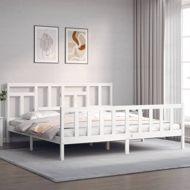 vidaXL Bedframe met hoofdbord massief hout wit 200x200 cm