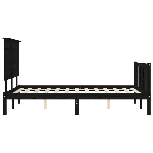 vidaXL Bedframe met hoofdbord massief hout zwart