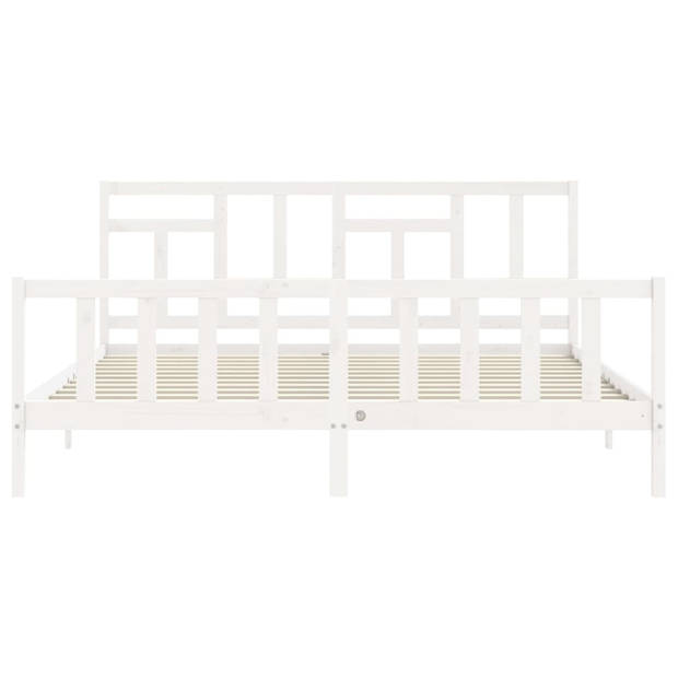 vidaXL Bedframe met hoofdbord massief hout wit 200x200 cm