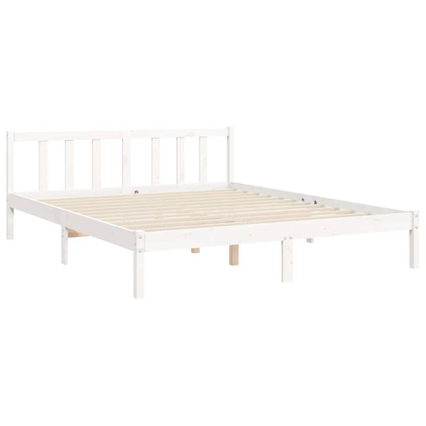 vidaXL Bedframe met hoofdbord massief hout wit 160x200 cm