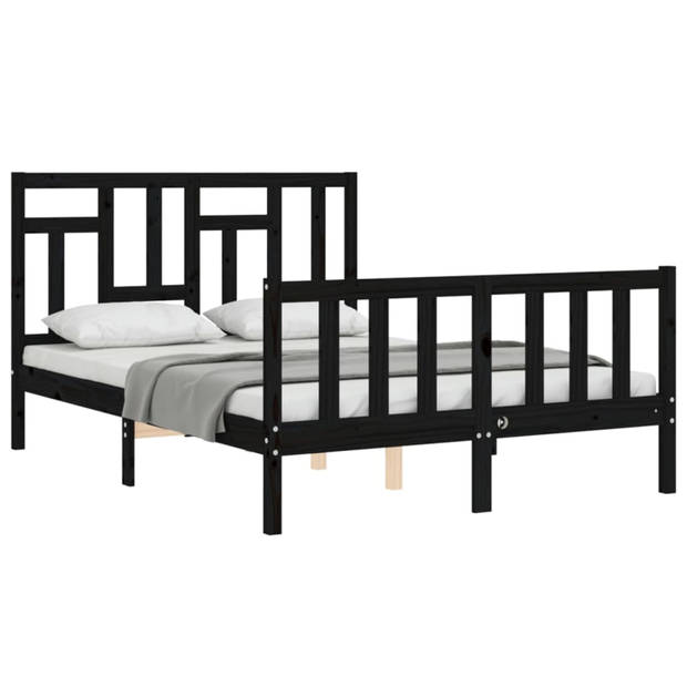 vidaXL Bedframe met hoofdbord massief hout zwart