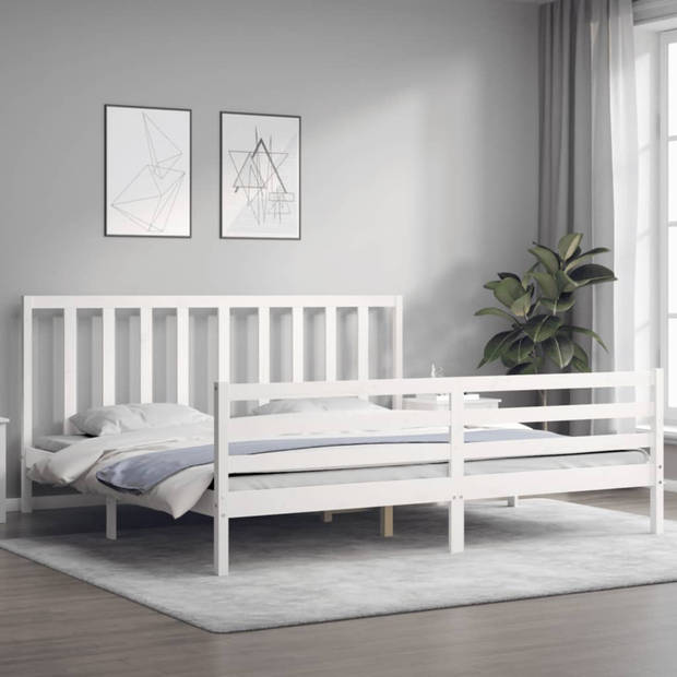 vidaXL Bedframe met hoofdbord massief hout wit 200x200 cm