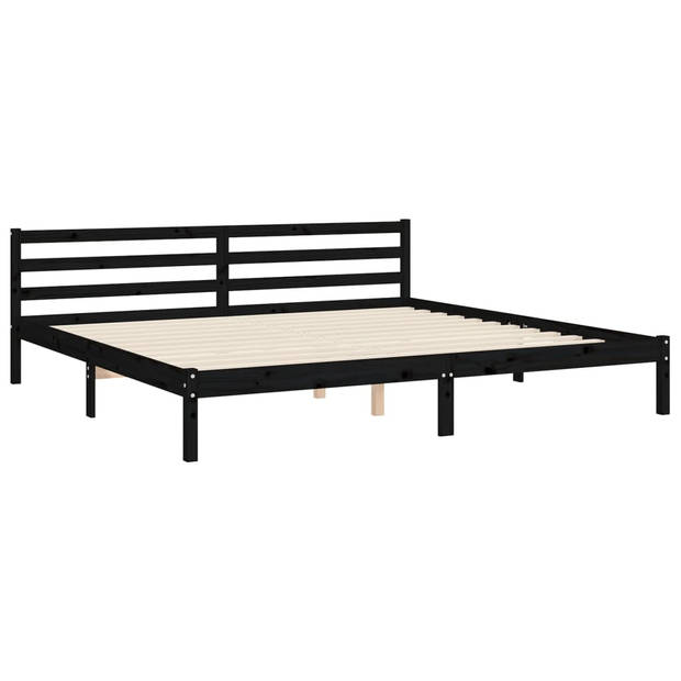 vidaXL Bedframe met hoofdbord massief hout zwart 200x200 cm