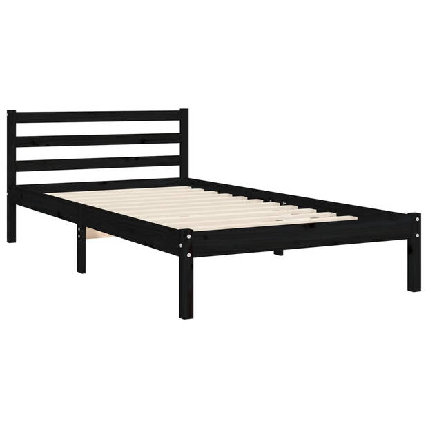 vidaXL Bedframe met hoofdbord massief hout zwart 90x200 cm