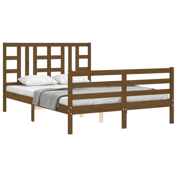 vidaXL Bedframe met hoofdbord massief hout honingbruin