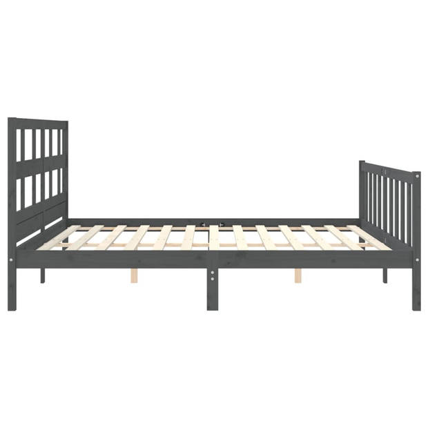 vidaXL Bedframe met hoofdbord massief hout grijs 200x200 cm