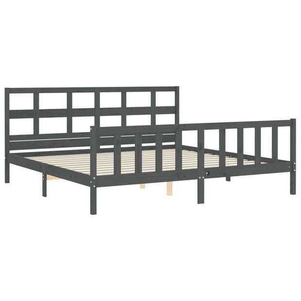 vidaXL Bedframe met hoofdbord massief hout grijs 200x200 cm