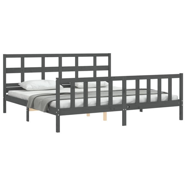 vidaXL Bedframe met hoofdbord massief hout grijs 200x200 cm