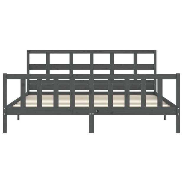 vidaXL Bedframe met hoofdbord massief hout grijs 200x200 cm