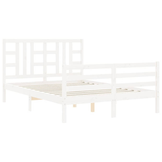 vidaXL Bedframe met hoofdbord massief hout wit